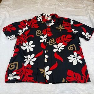 Banana Jack Honolulu Hawaiian Shirt Mens XL Black Red Floral Rayon Made Hawaii